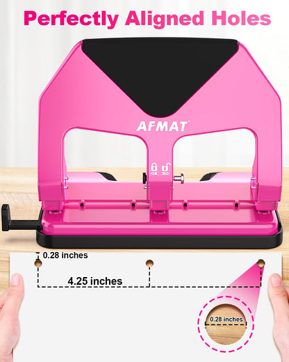 AFMAT HP20 Heavy Duty 3 Hole Punch, 60% Reduced Effort, 50-Sheet 3 Hole Puncher for Binder, 10,000+ Uses, Metal Three Hole Punch for Home Office School, w/Large Chip Tray, Paper Guide(Gray)