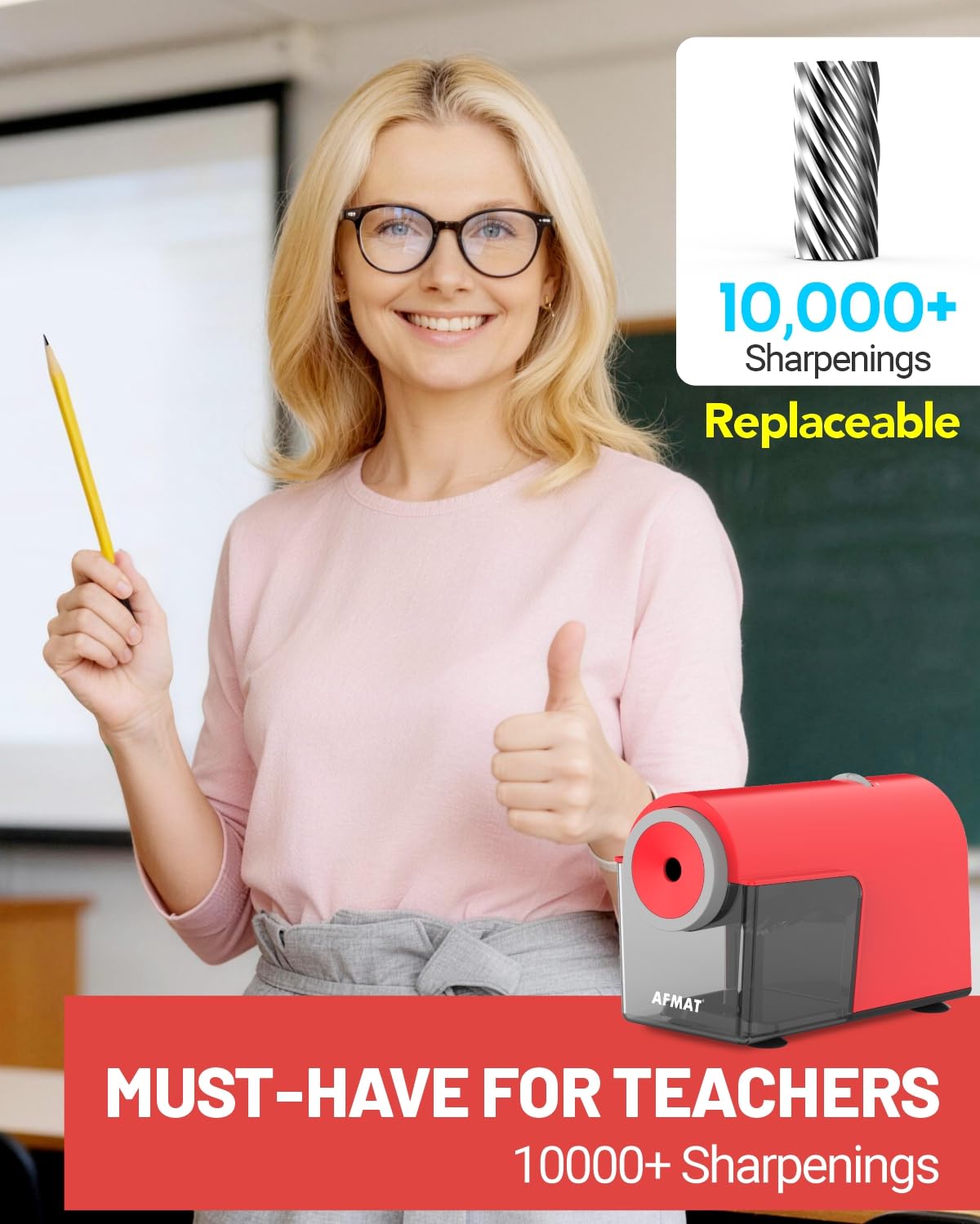 Newly Upgraded Fully Automatic Electric Pencil Sharpener,3X Longer Cutter Life, PSC5PR