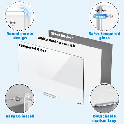 Magnetic Glass Dry Erase Board, 72" x 48" Glass Wall Mounted White Board, GB04EW3