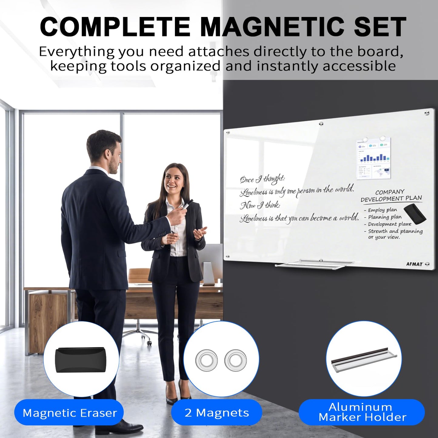 AFMAT Magnetic Glass Whiteboard 96" x 48", GB04EW4