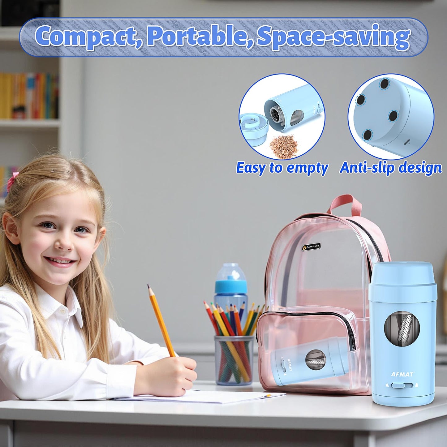 AFMAT Electric Pencil Sharpener, Auto in & Out, Fully Automatic Pencil Sharpener for Colored Pencils, Rechargeable Hands-Free Sharpeners for φ7-8mm Pencils, Good for Classroom/Home PSX8(Black)