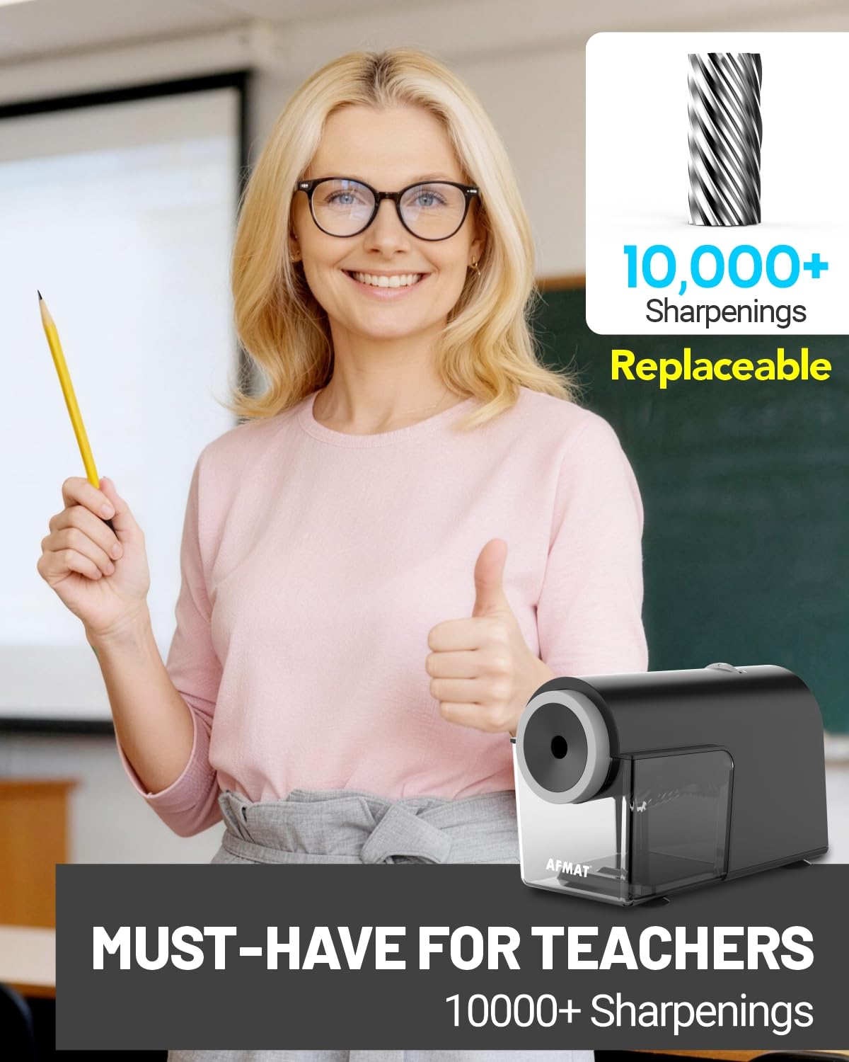 Newly Upgraded Fully Automatic Electric Pencil Sharpener,3X Longer Cutter Life, PSC5PR