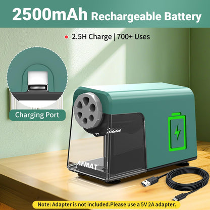 AFMAT 6-Hole Electric Pencil Sharpener Heavy Duty, Auto Stop Classroom Pencil Sharpener for 6-11mm Pencils, Rechargeable Pencil Sharpeners for School, 10,000+ Sharpenings, Save Pencils, Model:PSD1(Purple)