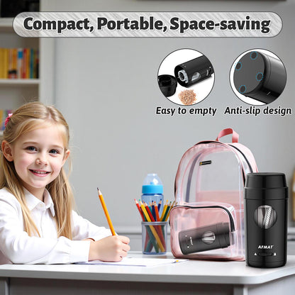 AFMAT Electric Pencil Sharpener, Auto in & Out, Fully Automatic Pencil Sharpener for Colored Pencils, Rechargeable Hands-Free Sharpeners for φ7-8mm Pencils, Good for Classroom/Home PSX8(Black)