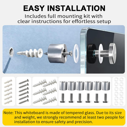 AFMAT Magnetic Glass Whiteboard, 96" x 48" Glass Dry Erase Board,GB04BK4