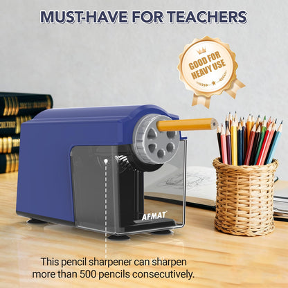 AFMAT Electric Pencil Sharpener Heavy Duty, 6 Holes, Super Fast, Auto Stop & Save Pencils, 10000 Sharpening Times, Rechargeable Classroom Pencil Sharpener for 6-11mm No.2/Large/Colored Pencils, Model:PSD4(Black)