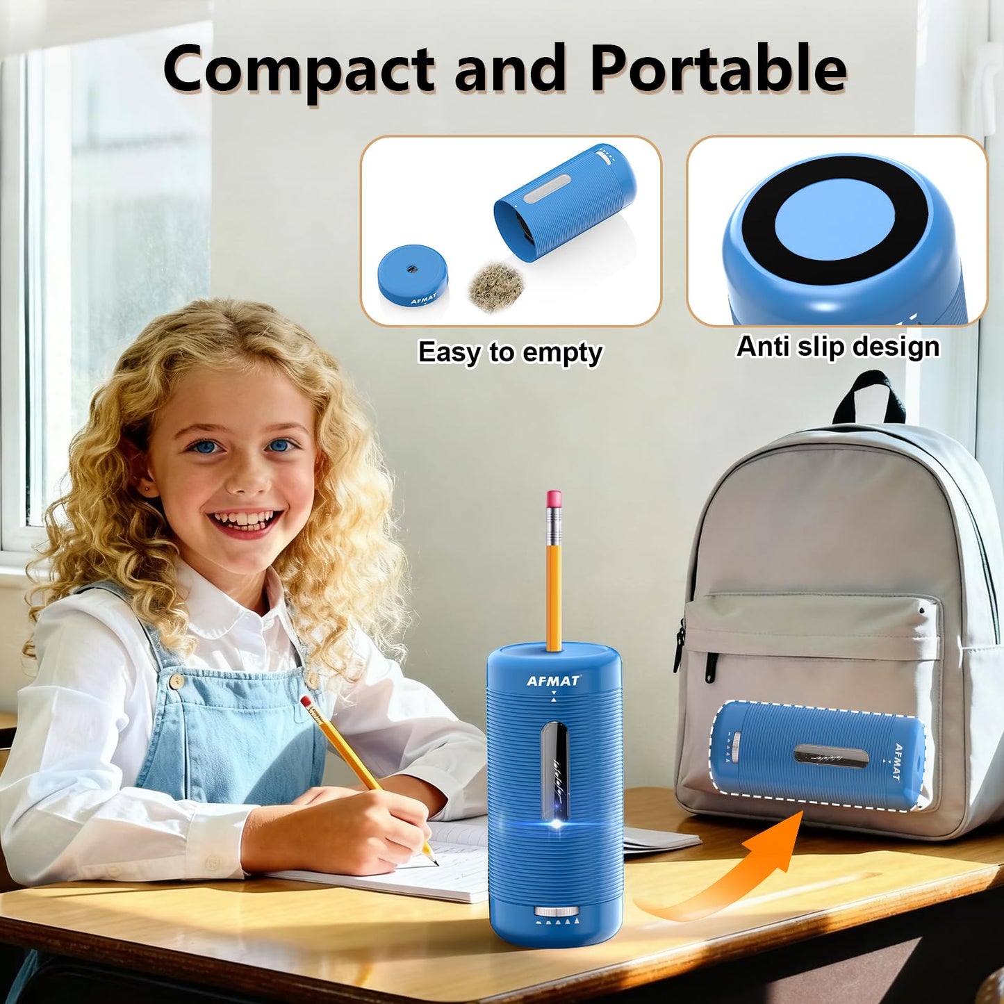 AFMAT PSC2 6.5-12mm Super Durable Fully Automatic Pencil Sharpener,2x more durable blade,for Jumbo & Colored Pencils (6.5-12mm),PSC2BS