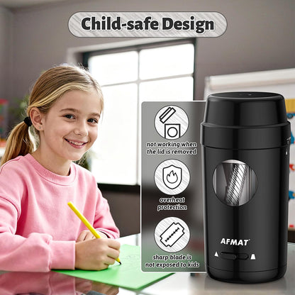 AFMAT Electric Pencil Sharpener, Auto in & Out, Fully Automatic Pencil Sharpener for Colored Pencils, Rechargeable Hands-Free Sharpeners for φ7-8mm Pencils, Good for Classroom/Home PSX8(Black)