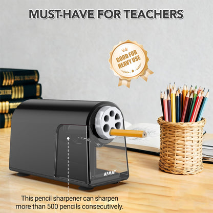 AFMAT 6-Hole Electric Pencil Sharpener Heavy Duty, Fast Sharpen, Auto Stop & Save Pencils, 10000 Sharpening Times, Rechargeable Classroom Pencil Sharpener for 6-11mm No.2/Large/Colored Pencils,Model:PSD2(Purple)
