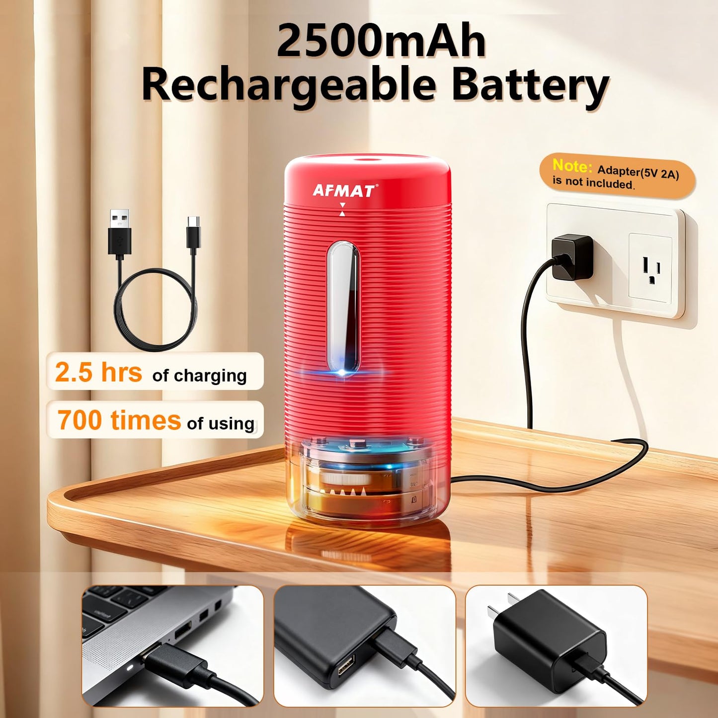 AFMAT PSC2 Electric Fully Automatic Pencil Sharpener, Auto in & Out, Rechargeable Hands-Free Sharpeners for Jumbo & Colored Pencils (6.5-12mm)