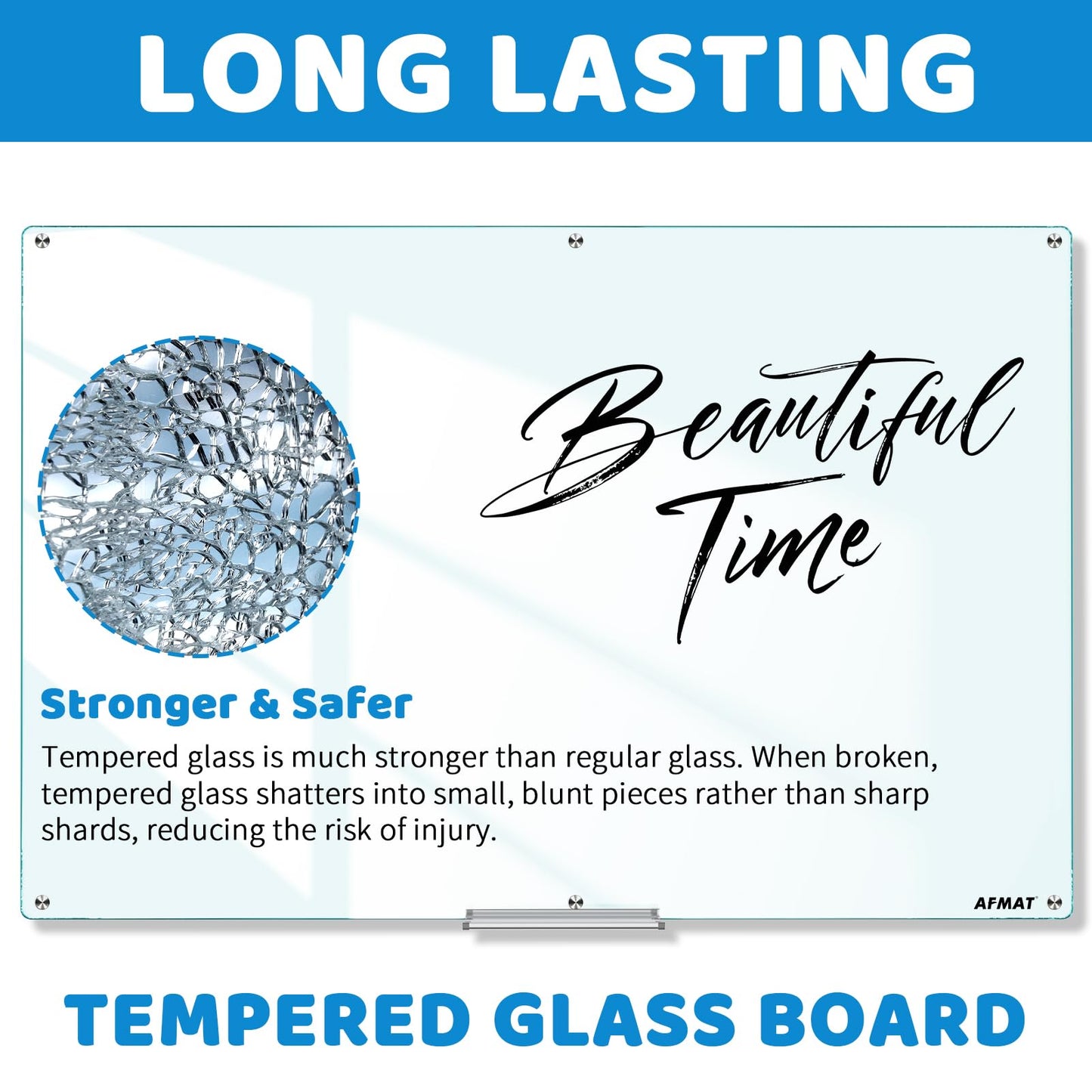 AFMAT Magnetic Glass Dry Erase Board, 72" x 48" Glass Wall Mounted Whiteboard, GB04WH3