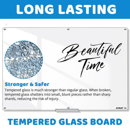 Magnetic Glass Dry Erase Board, 72" x 48" Glass Wall Mounted White Board, GB04EW3