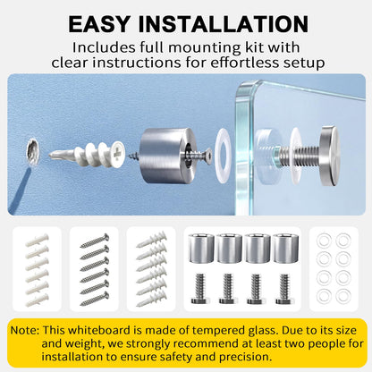 AFMAT Magnetic Glass Whiteboard, 48" x 36" Glass Dry Erase Board, 4mm Tempered Glass w/Strong Magnetic Surface, Large White Board for Wall, Frameless Wall Mounted Black Board for Office Home School,GB04EW1