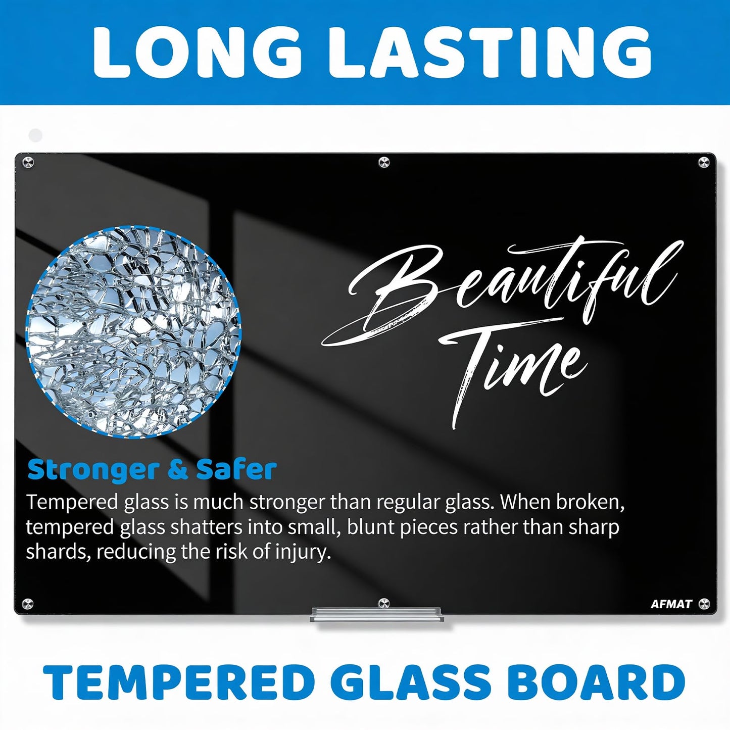 AFMAT Magnetic Glass Dry Erase Board, 72" x 48" Wall Mounted Black Glass Board, GB04BK3