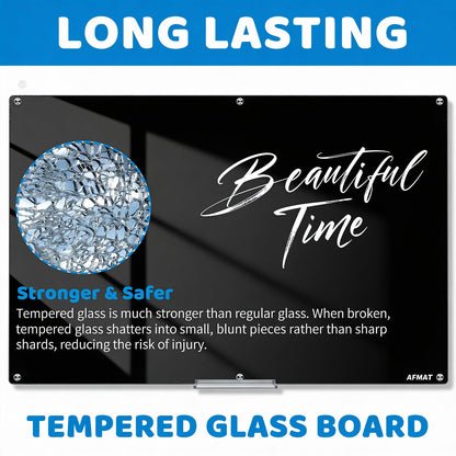 AFMAT Magnetic Glass Dry Erase Board, 72" x 48" Wall Mounted Black Glass Board, GB04BK3
