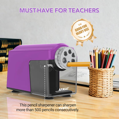 AFMAT Electric Pencil Sharpener Heavy Duty, 6 Holes, Super Fast, Auto Stop & Save Pencils, 10000 Sharpening Times, Rechargeable Classroom Pencil Sharpener for 6-11mm No.2/Large/Colored Pencils, Model:PSD4(Black)