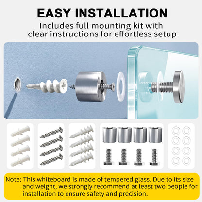 AFMAT Magnetic Glass Whiteboard, 48" x 36" Glass Dry Erase Board, 4mm Tempered Glass w/Strong Magnetic Surface, Large White Board for Wall, Frameless Wall Mounted Black Board for Office Home School,GB04WH1
