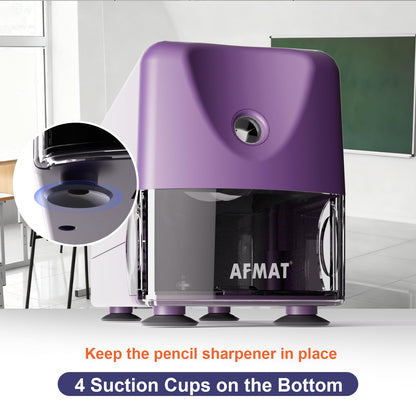 AFMAT PSD3 Electric Pencil Sharpener, Heavy Duty Classroom Pencil Sharpeners for 6-10.8mm Pencils, Auto Stop & Rechargeable, 2s Fast Sharpening, Battery Powered, 10,000 Sharpenings, Blue