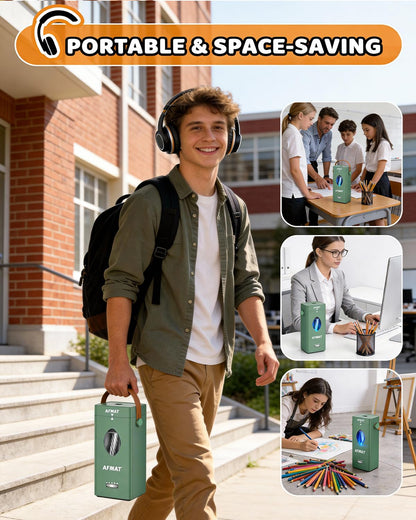 AFMAT Newly Upgraded PSC7 Electric Fully Automatic Pencil Sharpener,3X Longer Cutter Life,for 6-12mm No.2/Jumbo/Colored Pencils Pencils, Auto in & Out, 5 Sharpness Modes, Rechargeable Heavy Duty Sharpeners for Classroom Home Office PSC7RD