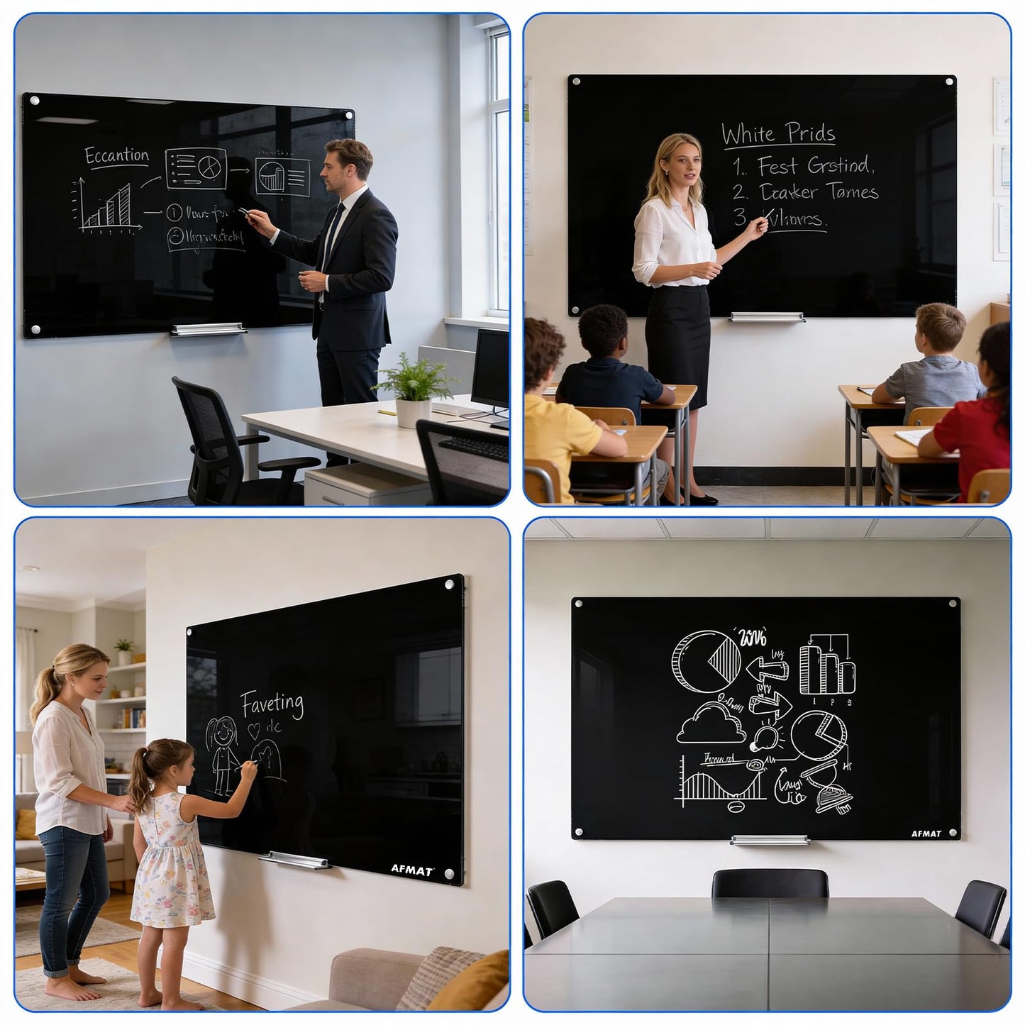 AFAMT Magnetic Dry Erase Board, 40" x 60" Glass Whiteboard, GB04BK2