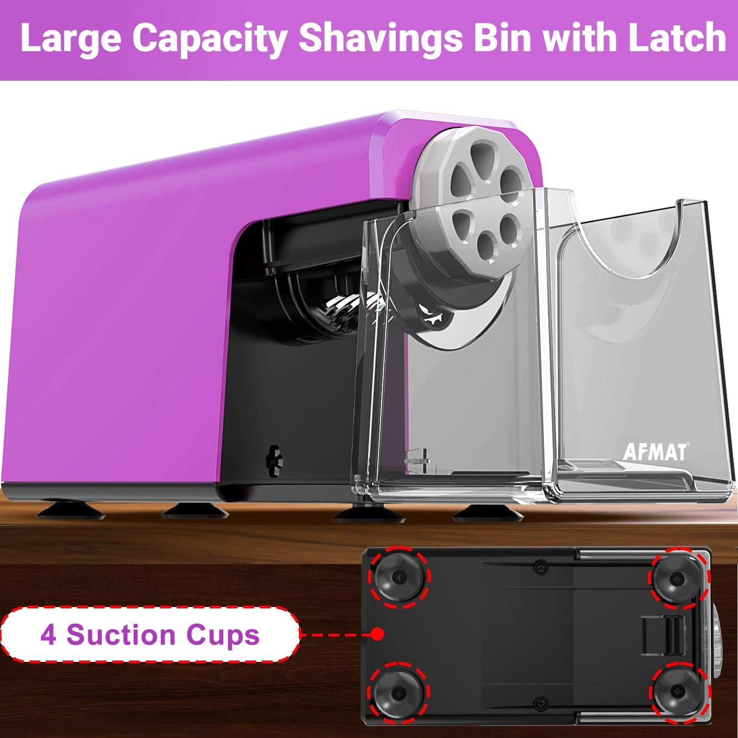 AFMAT 6-Hole Electric Pencil Sharpener Heavy Duty, Auto Stop Classroom Pencil Sharpener for 6-11mm Pencils, Rechargeable Pencil Sharpeners for School, 10,000+ Sharpenings, Save Pencils, Model:PSD1(Purple)