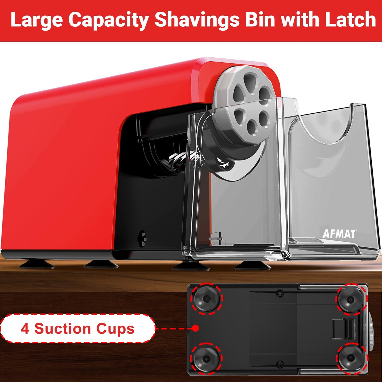 AFMAT PSD1 Super Durable Rechargeable 6-Hole Heavy Duty Electric Pencil Sharpener for 6-11mm Pencils, Upgraded Durable Blades 10,000+ Sharpenings,PSD1RD