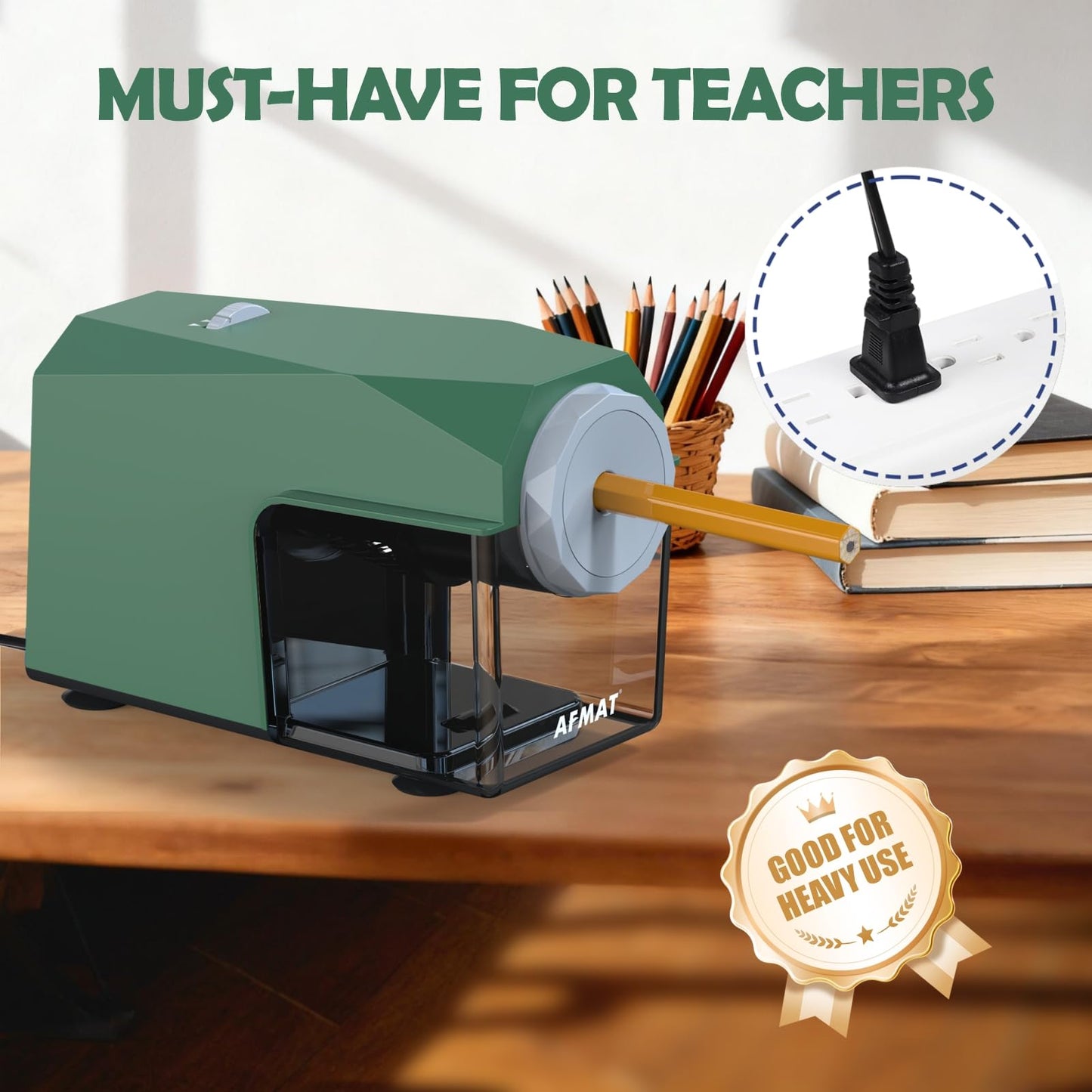 AFMAT PSC4 Super Durable Heavy Duty Fully Automatic Pencil Sharpener, 2X Longer Cutter Life,Auto in & Out, Hands-Free Sharpeners for No.2/Jumbo/Colored Pencils (φ6.5-10.5mm),PSC4RD