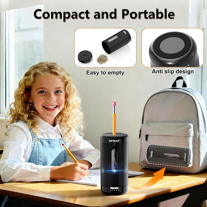 AFMAT PSC2 Electric Fully Automatic Pencil Sharpener, Auto in & Out, Rechargeable Hands-Free Sharpeners for Jumbo & Colored Pencils (6.5-12mm)