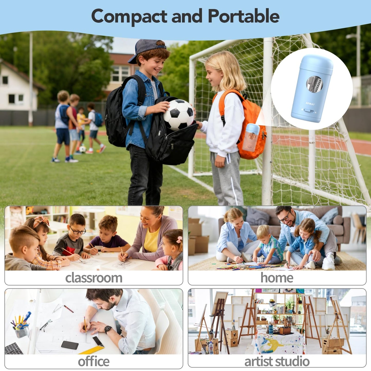 AFMAT PSX7 Electric Pencil Sharpener, Fully Automatic Pencil Sharpener for 7-8mm Pencils & Colored Pencils, Auto in & Out, Rechargeable Vertical Hands-Free Sharpeners for Classroom/Home/Office (Black)