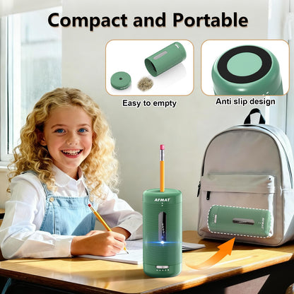 AFMAT PSC2 Electric Fully Automatic Pencil Sharpener, Auto in & Out, Rechargeable Hands-Free Sharpeners for Jumbo & Colored Pencils (6.5-12mm)