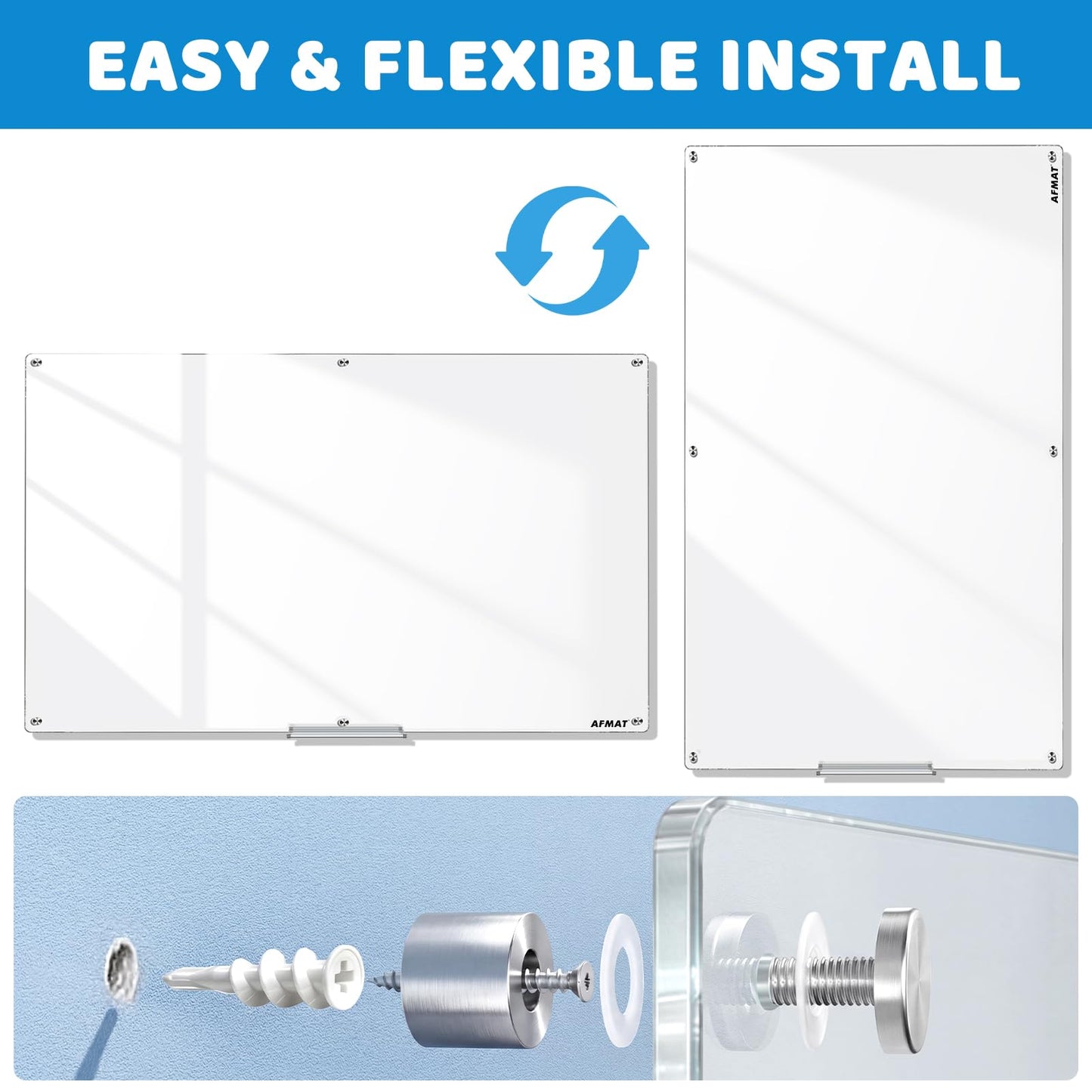 Magnetic Glass Dry Erase Board, 72" x 48" Glass Wall Mounted White Board, GB04EW3