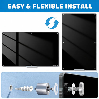 AFMAT Magnetic Glass Dry Erase Board, 72" x 48" Wall Mounted Black Glass Board, GB04BK3