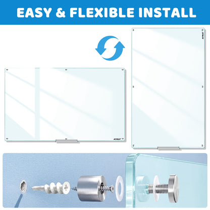 AFMAT Magnetic Glass Dry Erase Board, 72" x 48" Glass Wall Mounted Whiteboard, GB04WH3
