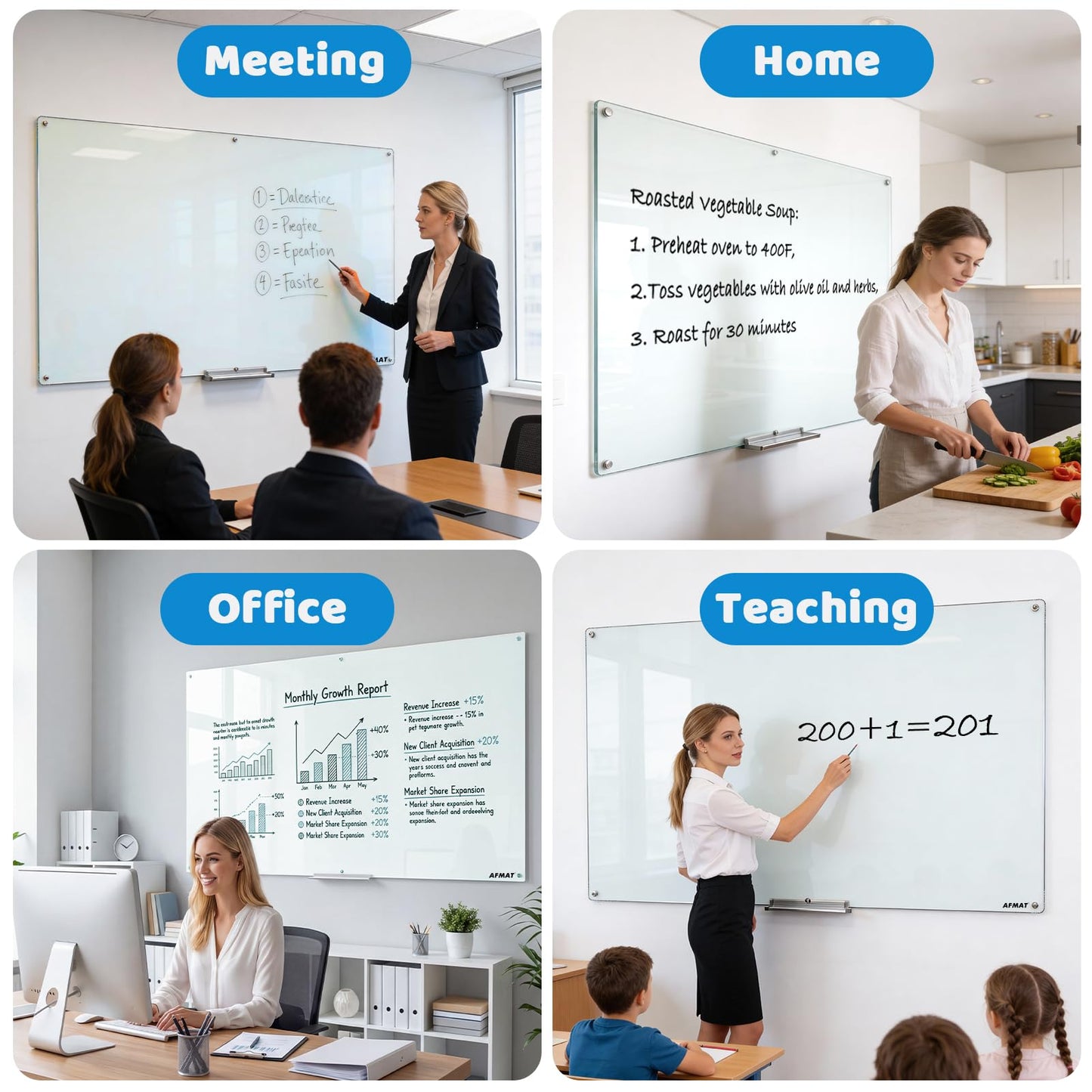 AFMAT Magnetic Glass Dry Erase Board, 72" x 48" Glass Wall Mounted Whiteboard, GB04WH3