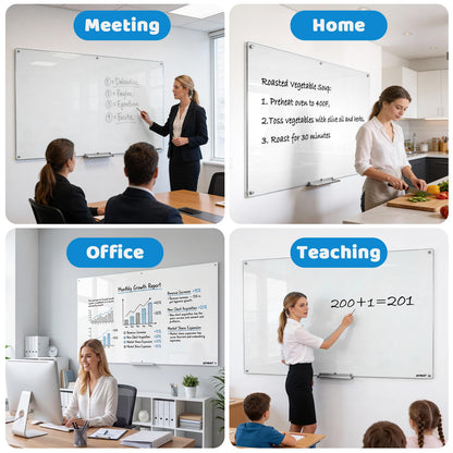 Magnetic Glass Dry Erase Board, 72" x 48" Glass Wall Mounted White Board, GB04EW3