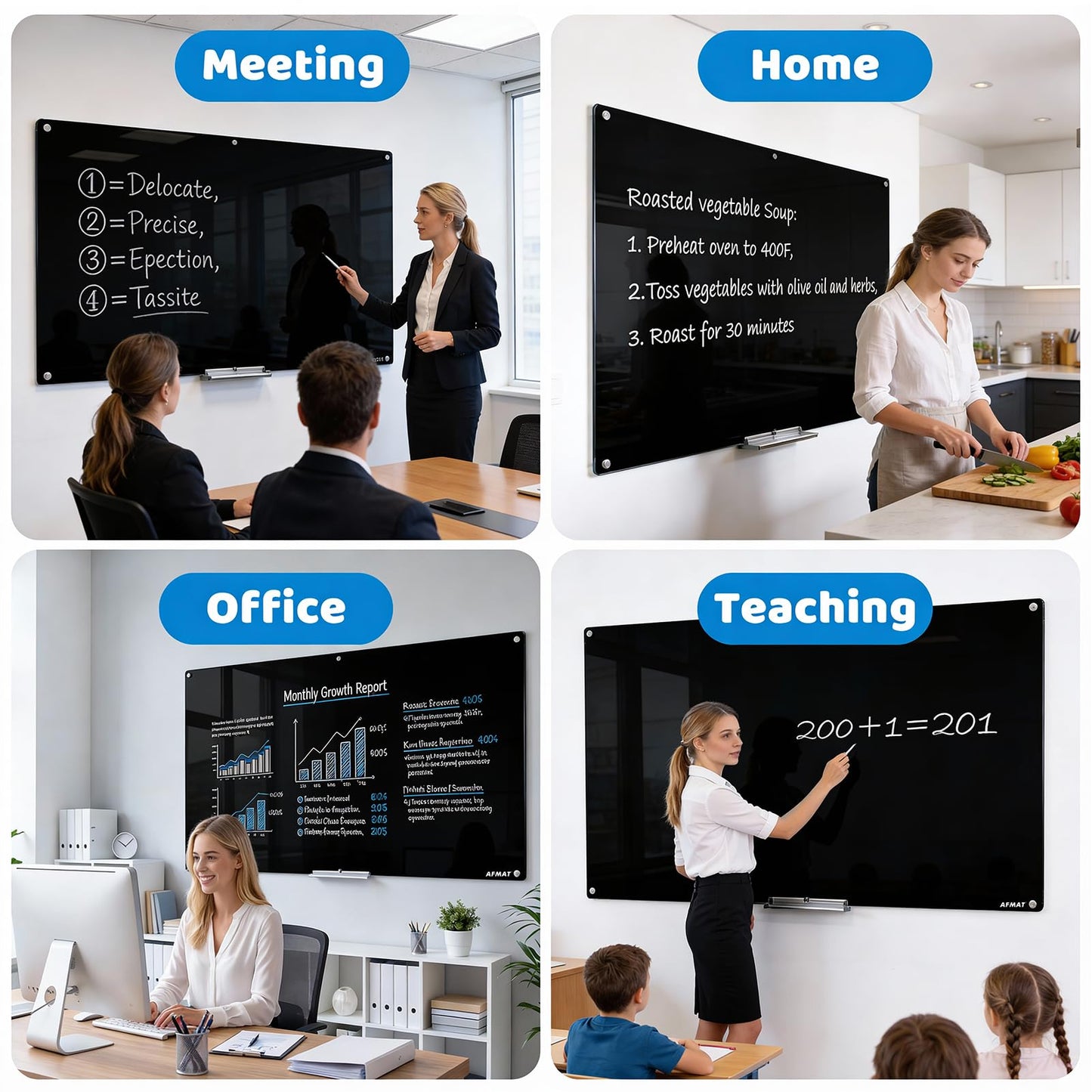 AFMAT Magnetic Glass Dry Erase Board, 72" x 48" Wall Mounted Black Glass Board, GB04BK3