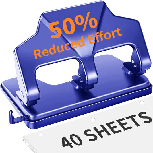 AFMAT 3 Hole Punch Heavy Duty, 40-Sheet Three Hole Punch, 50% Reduced Effort Metal Paper Puncher w/Large Chip Tray