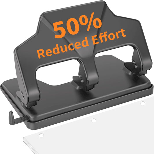 AFMAT 3 Hole Punch Heavy Duty, 40-Sheet Three Hole Punch, 50% Reduced Effort Metal Paper Puncher w/Large Chip Tray