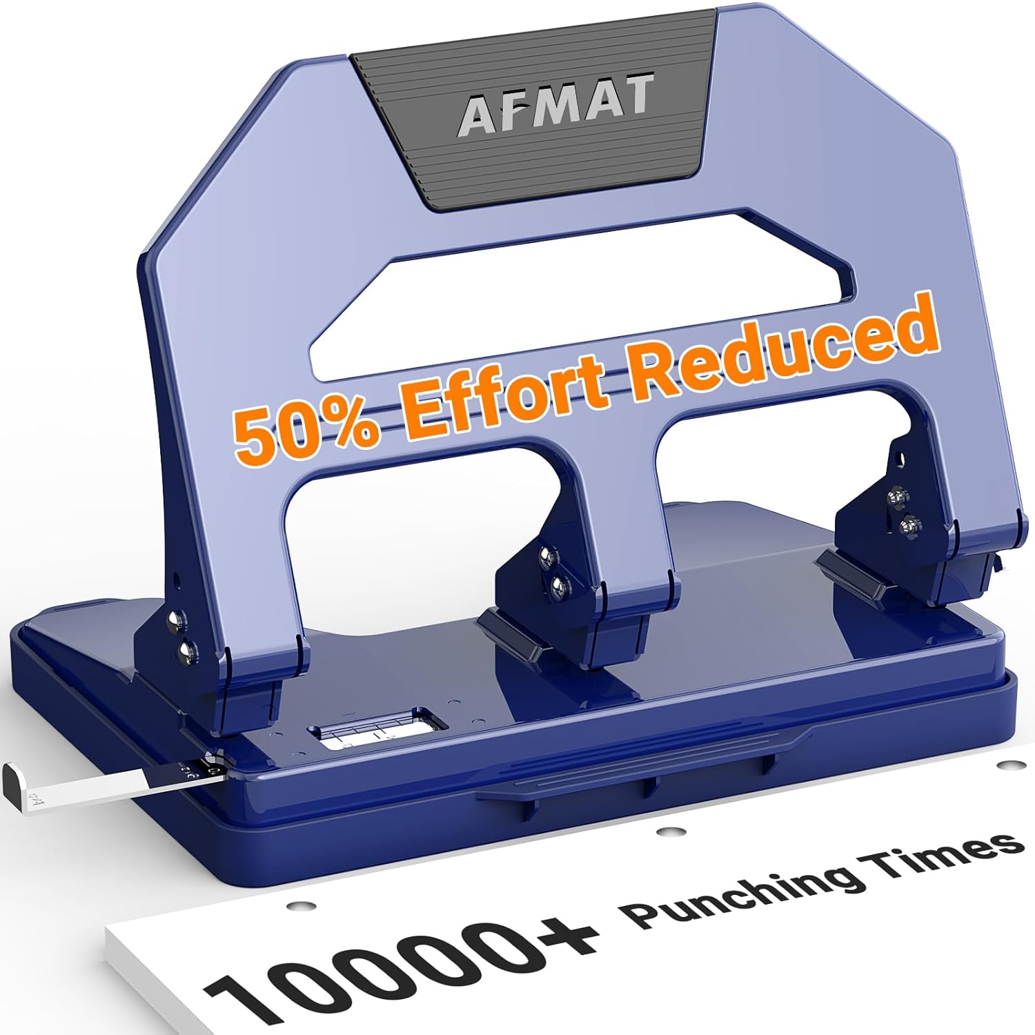 AFMAT Heavy Duty 3 Hole Punch - 40 Sheet Capacity, 50% Less Effort, Metal Construction