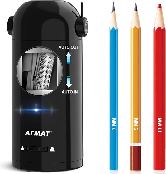 AFMAT Fully Automatic Electric Pencil Sharpener,AFMAT Electric Robot Pencil Sharpener for Colored Pencils 7-11.5mm PSX5BK