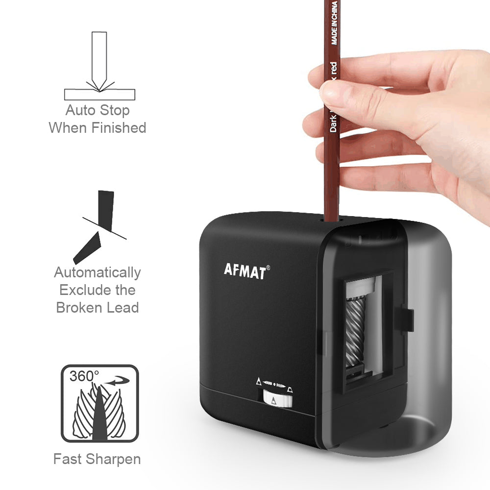 AFMAT Electric Pencil Sharpener - Portable Fast Pencil Sharpener for Kids -  Dual Power Colored Pencil Sharpener (Plug in or Battery Operated), Ideal