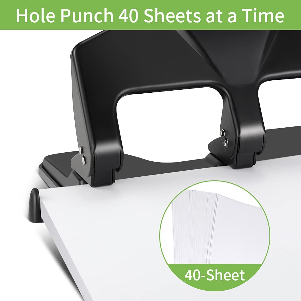 3 Hole Heavy Duty Paper Punch, 40 Sheet Capacity, Adjustable
