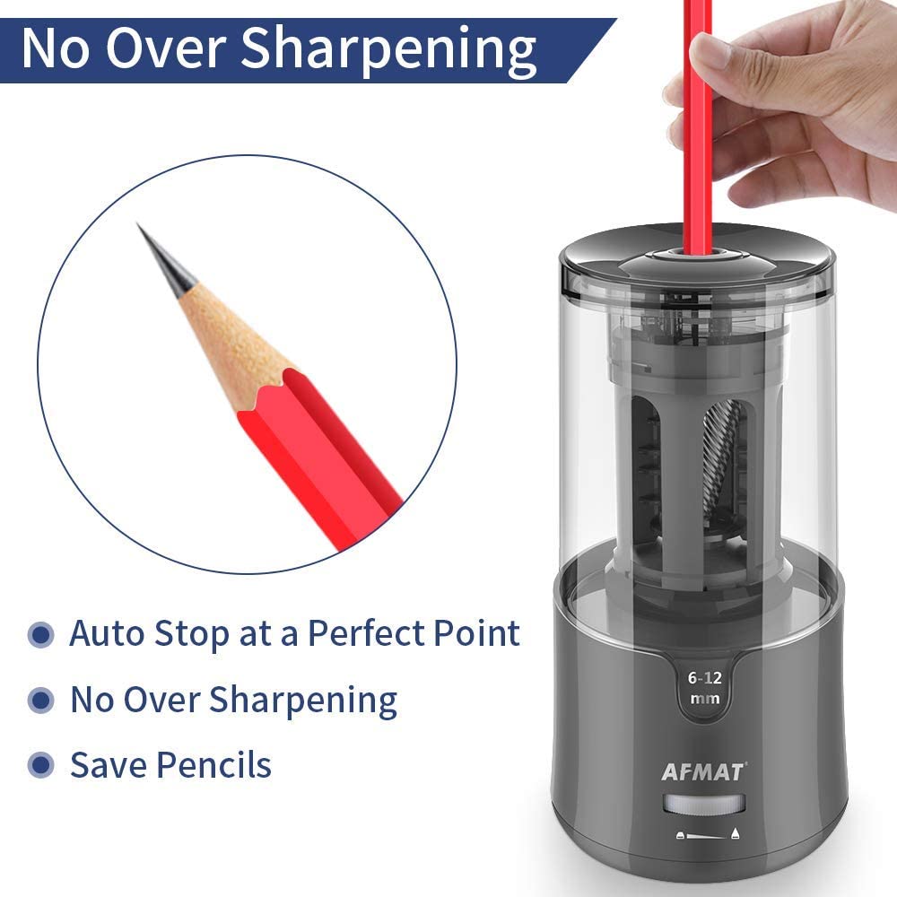 Electric Pencil Sharpener, 120V US Plug, Auto Stop for 6-12mm No.2/Col –  AFMAT