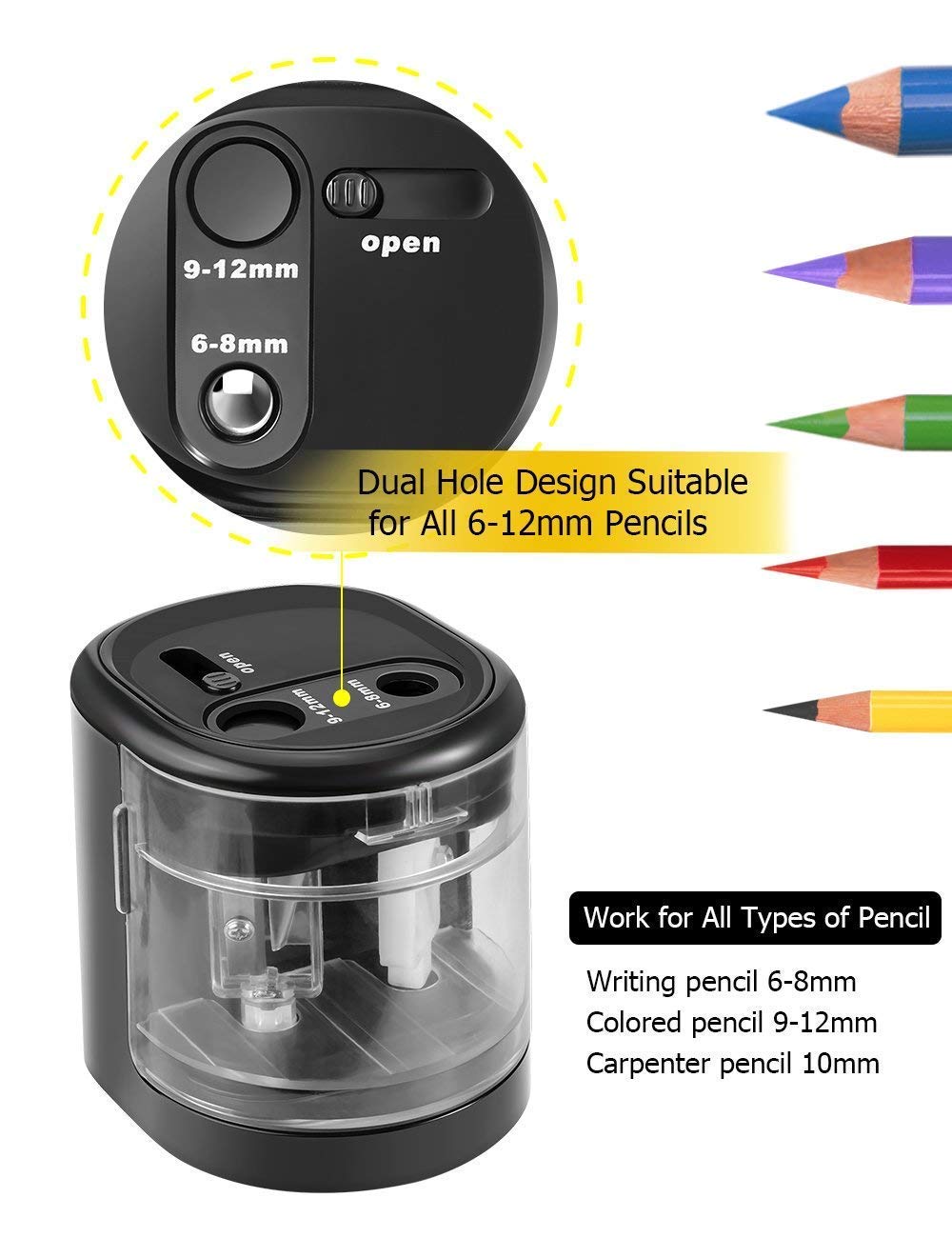 AFMAT Electric Pencil Sharpener - Premium Pencil Sharpener for Kids -  Adjustable