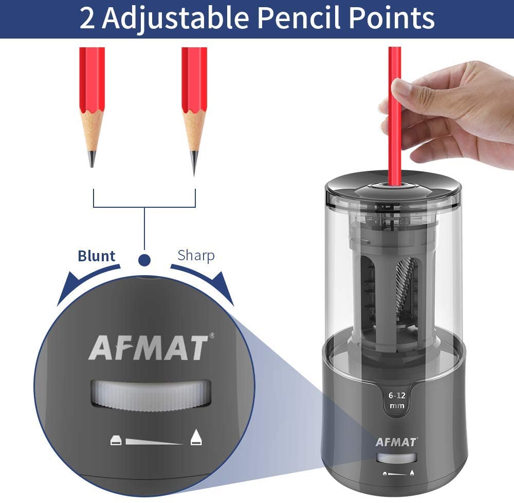AFMAT Electric Pencil Sharpener, Fully Automatic Pencil Sharpener for Colored Pencils 7-11.5mm, Auto in & Out, Rechargeable Hands-Free Pencil
