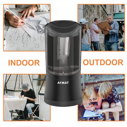 AFMAT Rechargeable Long Point Pencil Sharpener, 2 Holes, Fast Sharpen & Auto Stop, 8-17mm