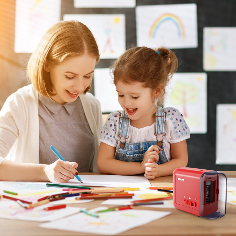 AFMAT Electric Pencil Sharpener for Colored Pencils + Fully Automatic  Hands-Free Pencil Sharpener for Kids (PS93+PSA8) 