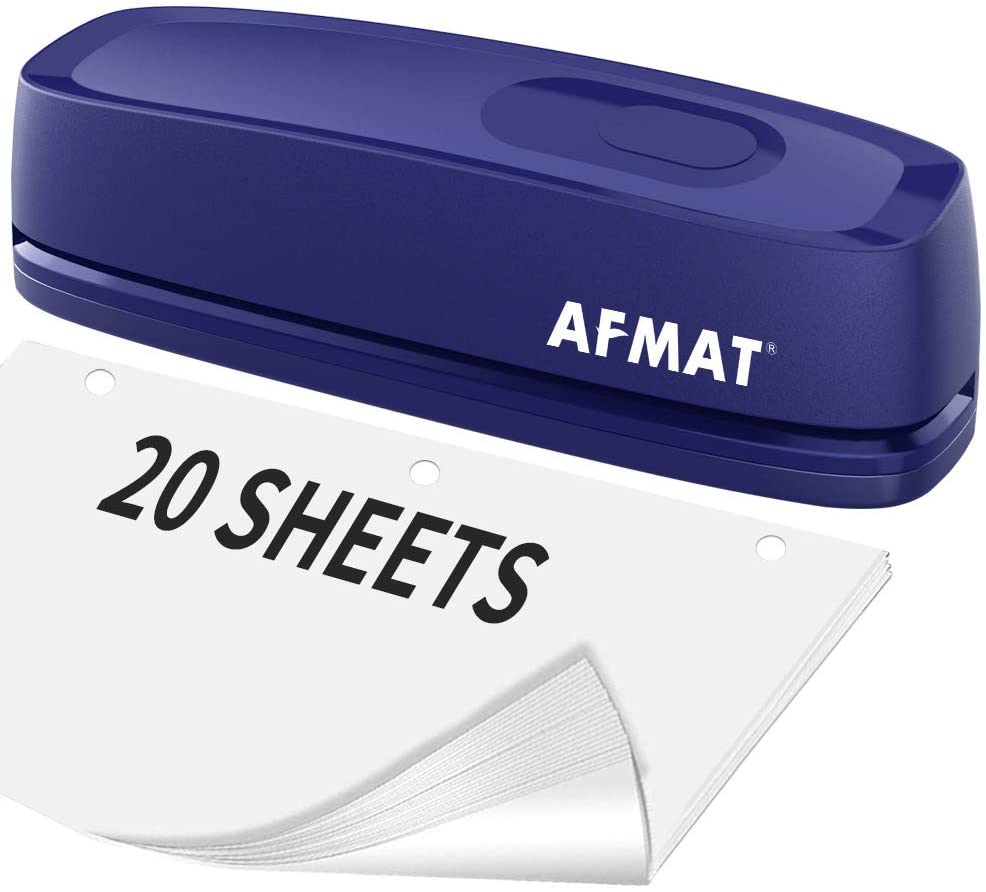 AFMAT Electric Three Hole Punch Heavy Duty, 20-Sheets Capacity, AC or  Battery Operated Puncher and Heavy Duty Electric Stapler, 2 Full Strips, 25