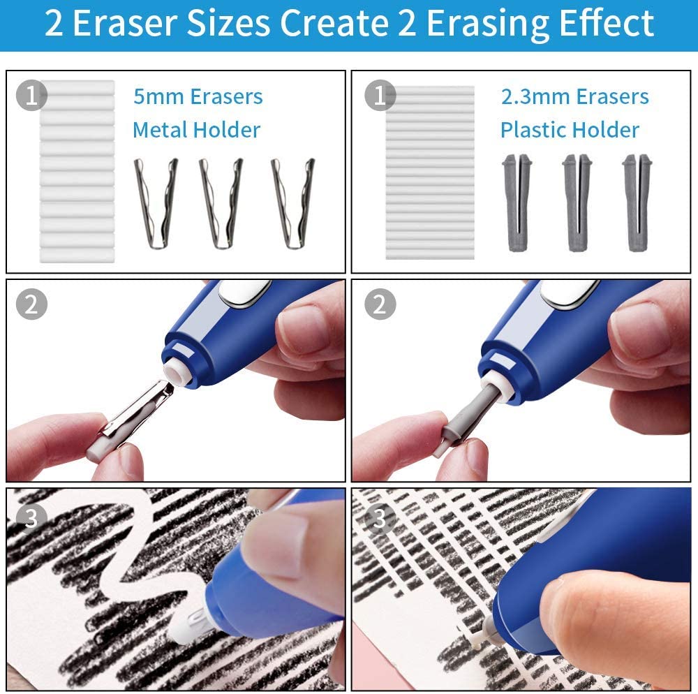 Electric Eraser Rechargeable with 140 Eraser Refills-EE15 (Blue)