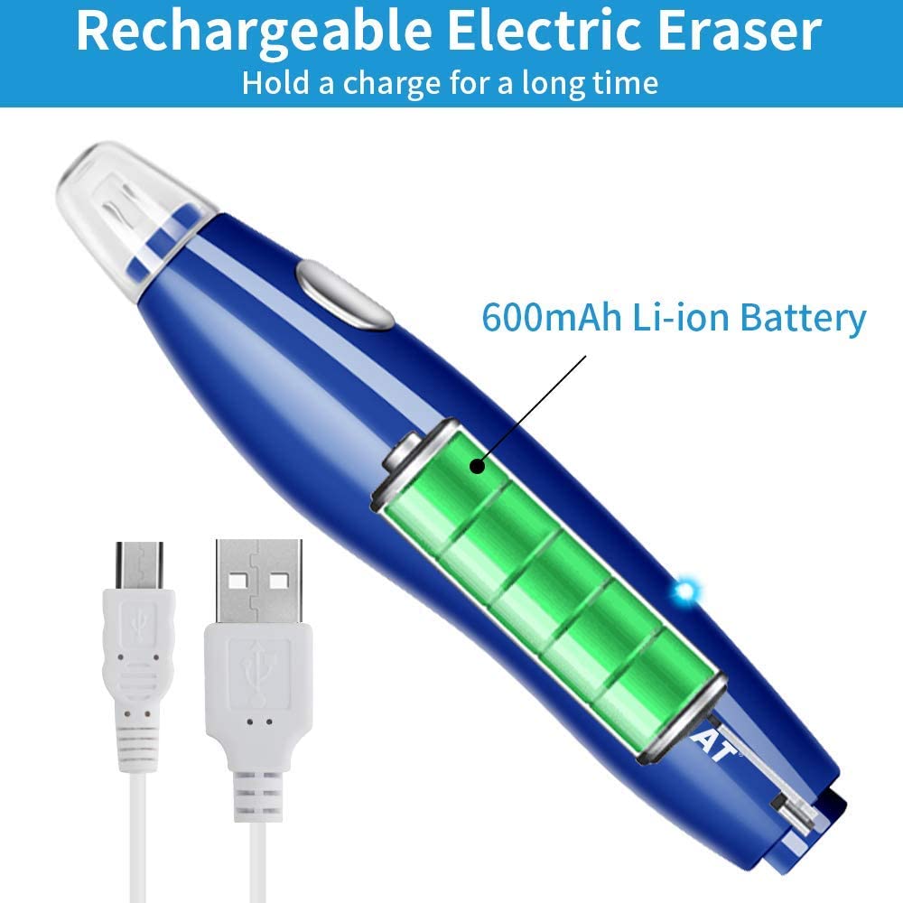 Electric Eraser Rechargeable with 140 Eraser Refills-EE15 (Blue)